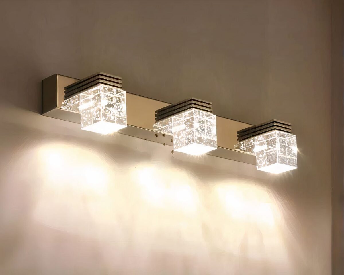 Applique murale salle de bain clip carré cristal