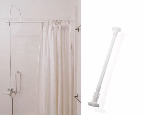 Barre de rideau de douche sur fond blanc.