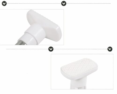 Barre télescopique argentée sur fond blanc vue de différentes façons.