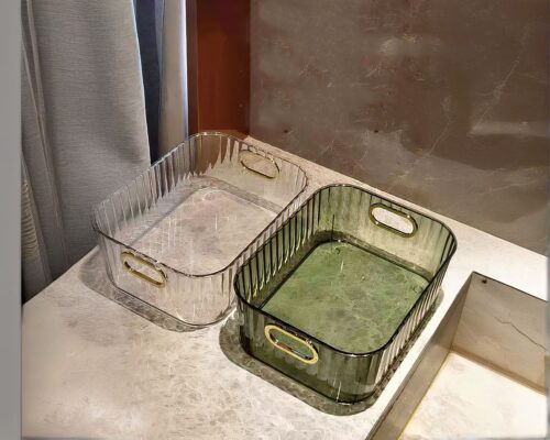 Boîte de rangement transparent de salle de bain panier maquillage