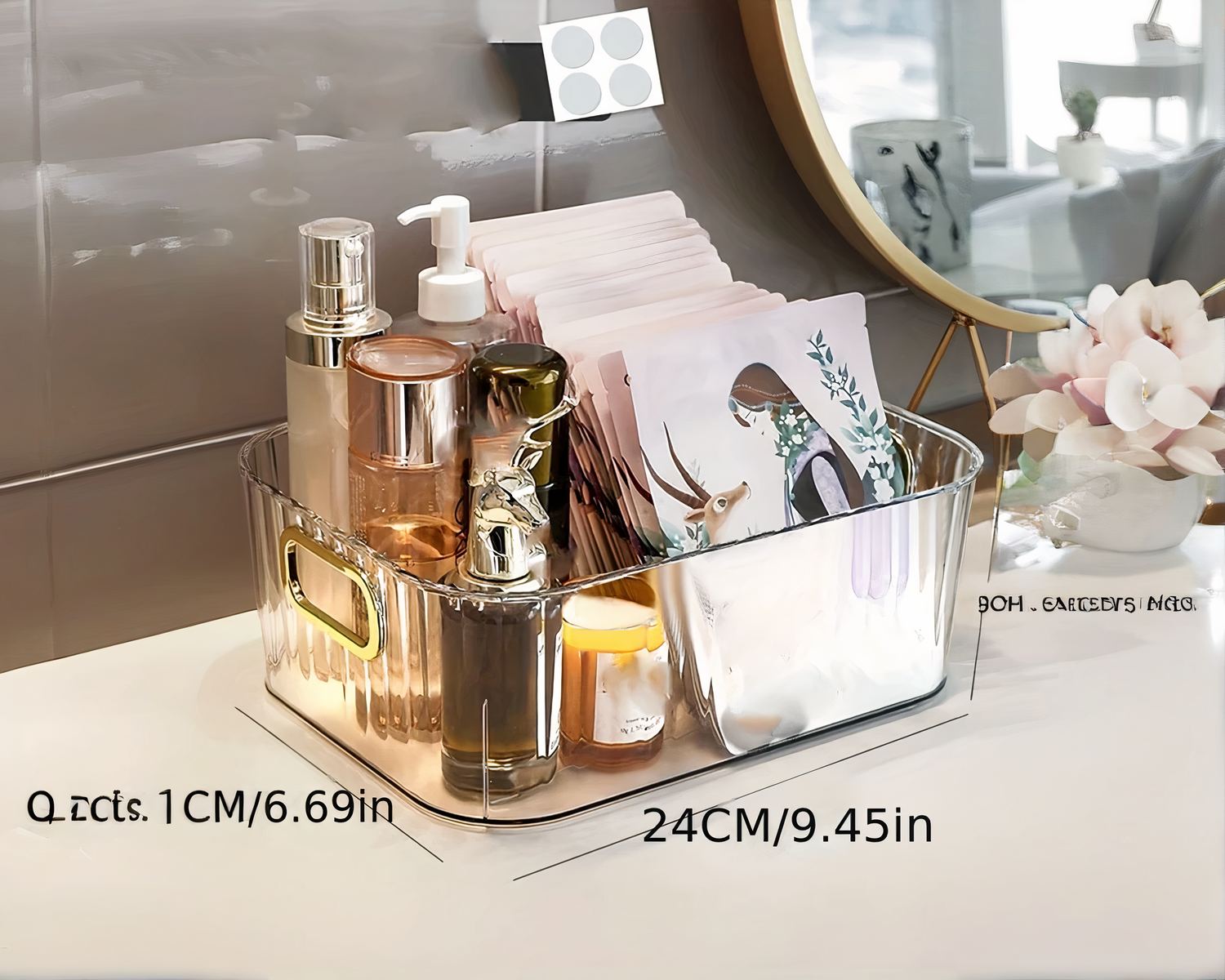Boîte de rangement transparente de salle de bain panier de maquillage