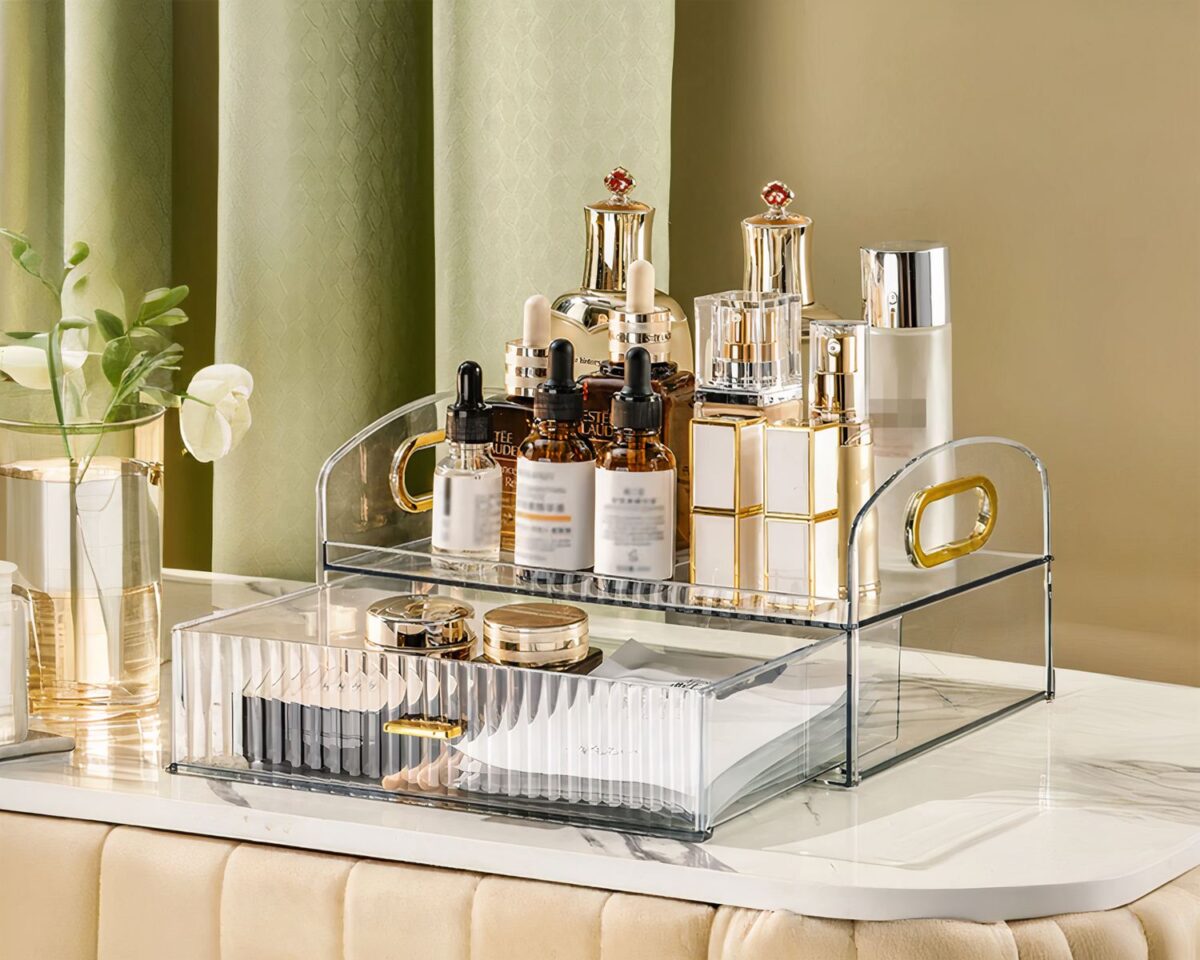 Boite de rangement transparente en plastique pour maquillage