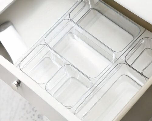 Boîte de rangement transparente en plastique pour tiroir