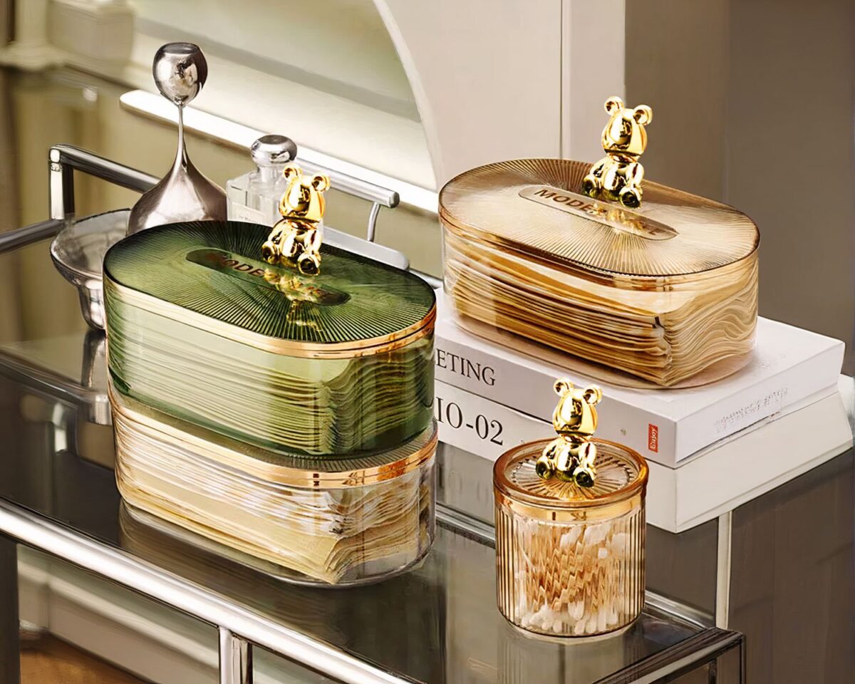 Boîte de rangement élégante et transparente pour salle de bain