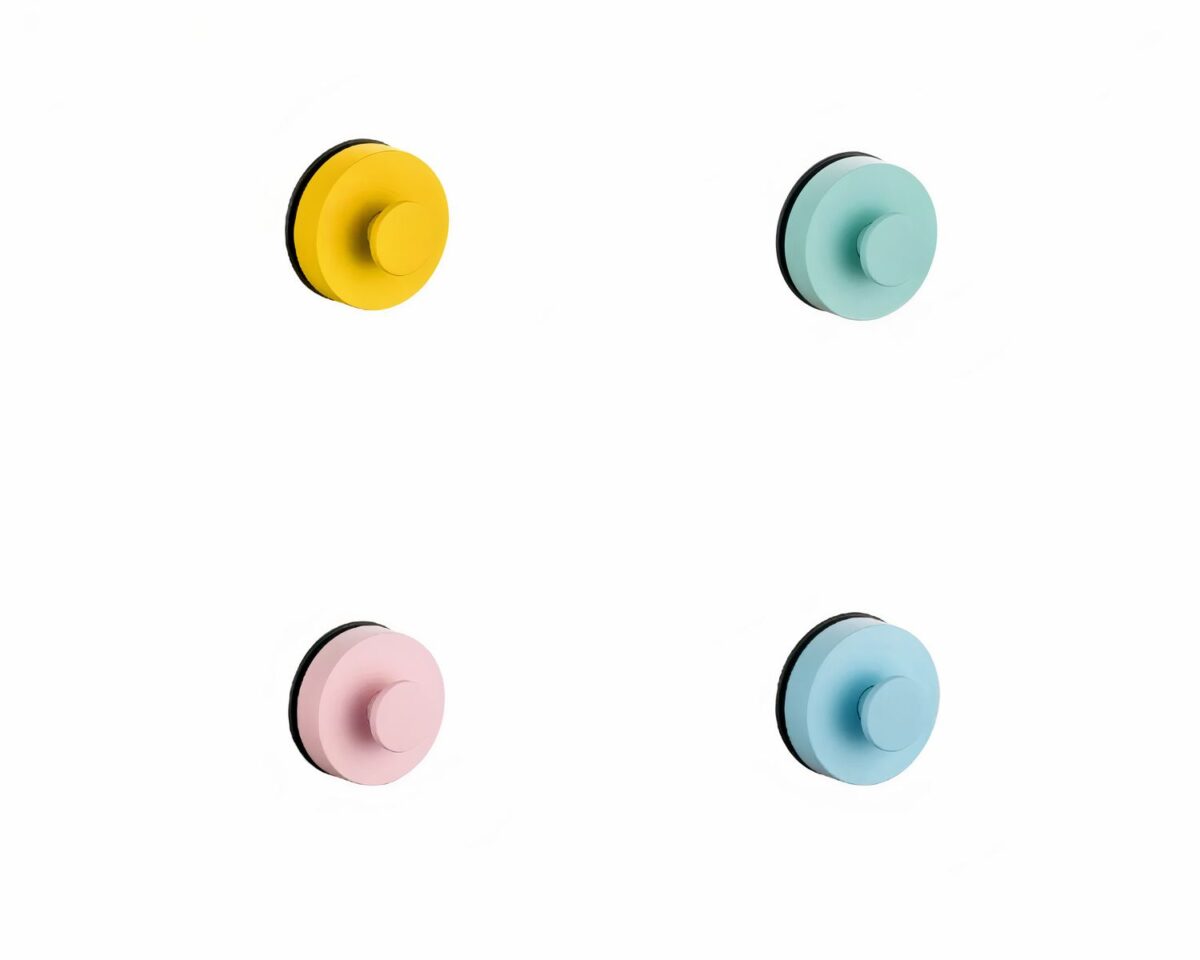 Crochet ventouse lot de 4 4 boutons, un jaune, un bleu ciel, un vert clair et un rose