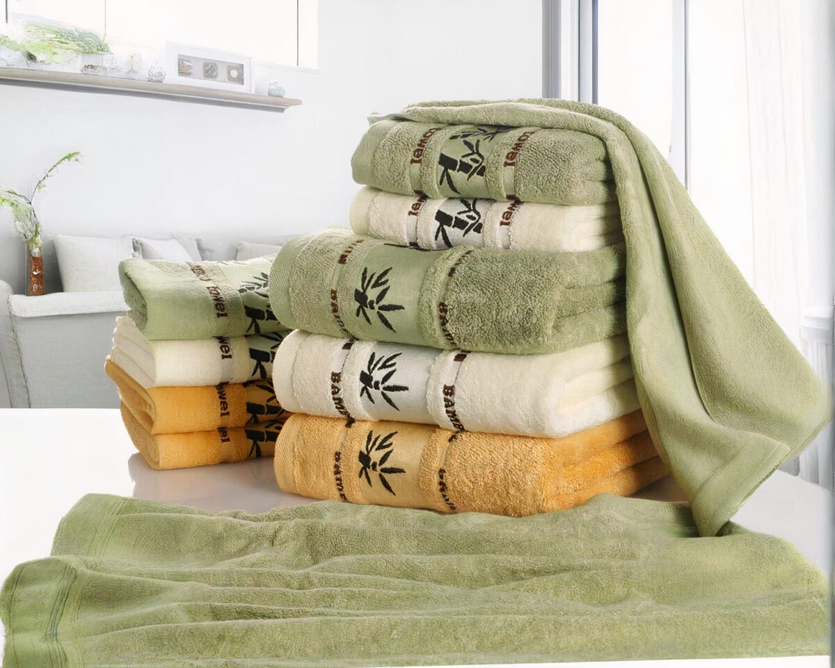 Ensemble de serviettes de bain motif bambou lot de trois pièces
