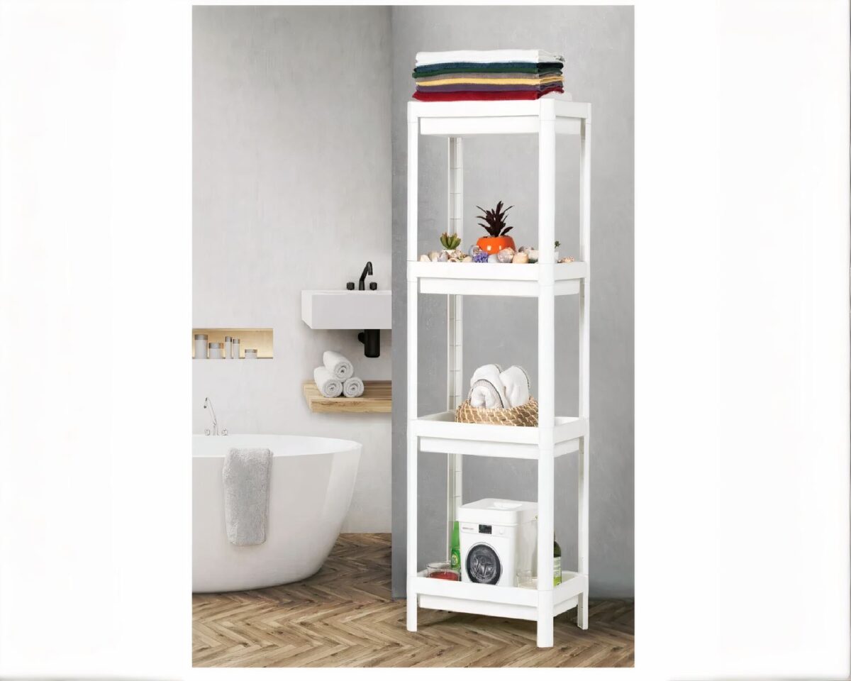 Etagère de salle de bain en bois blanc