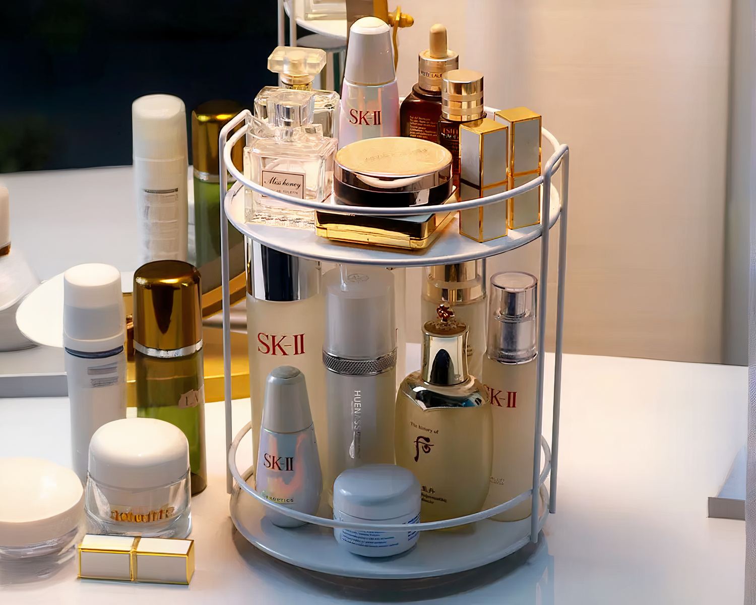 Étagère rotative en métal à double couche