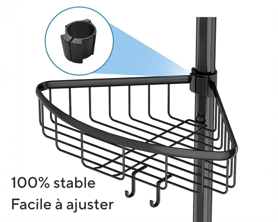 Etagères de douche d'angle sur colonne en acier noir
