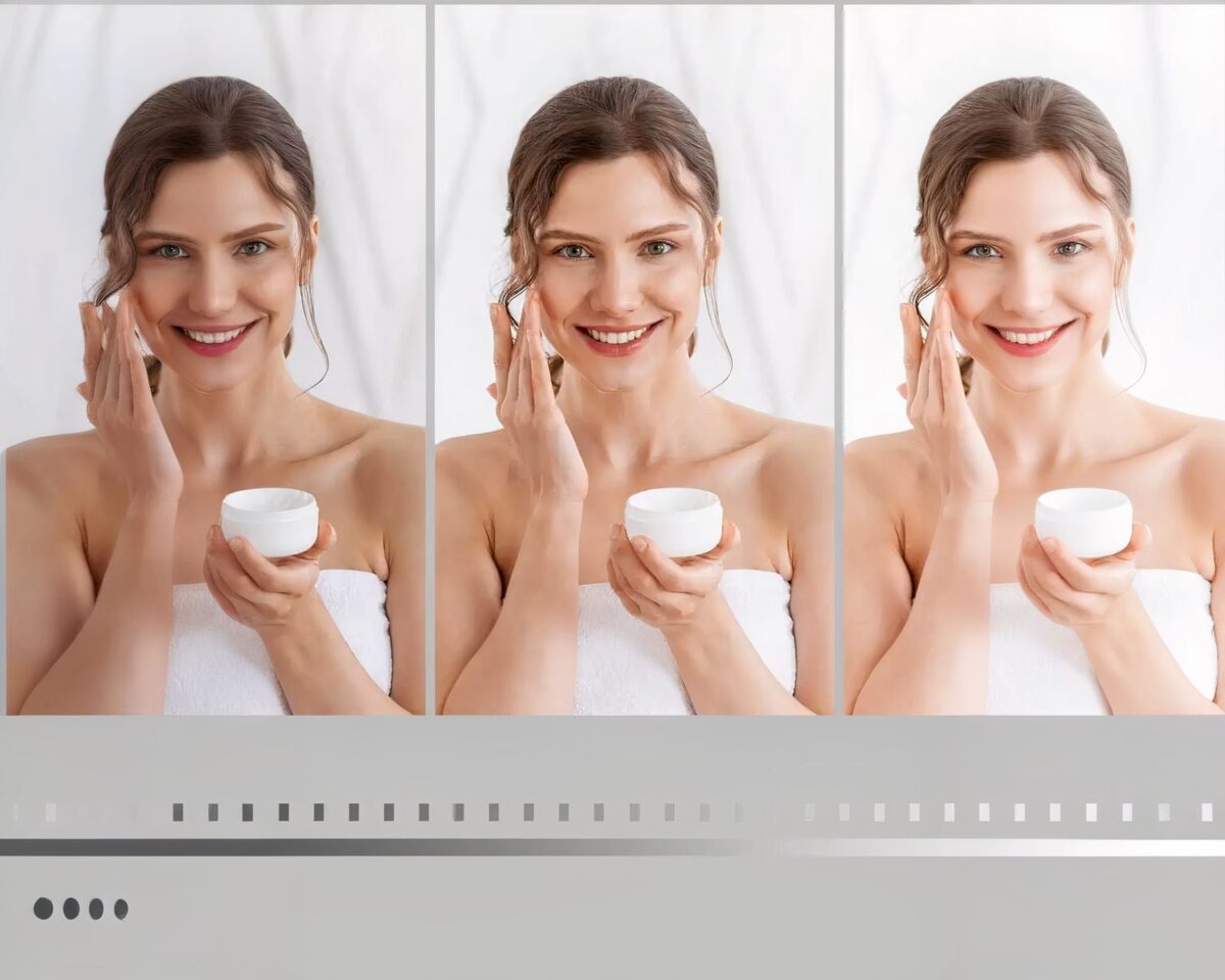 Miroir rectangulaire avec ampoules LED.