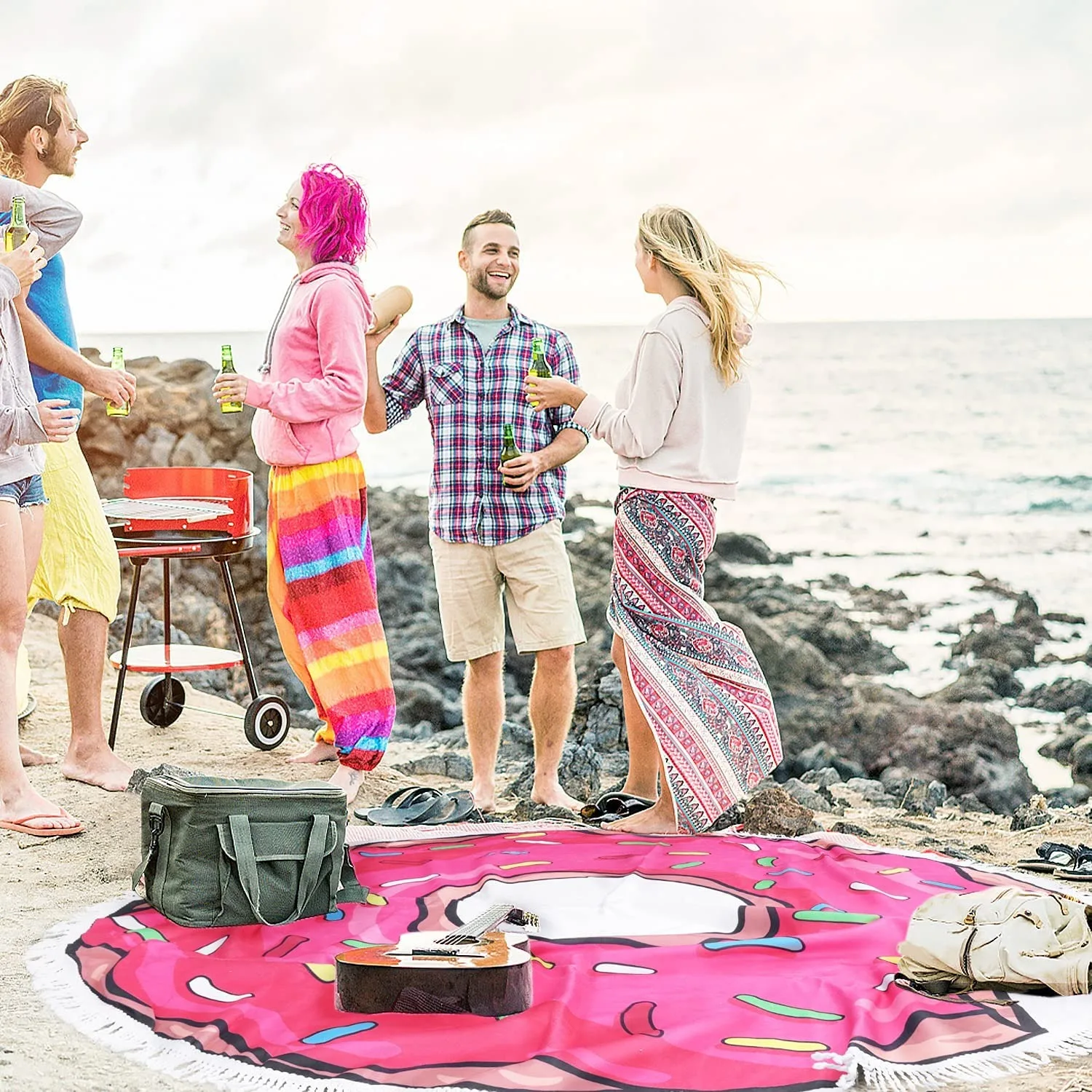 Grande serviette de bain ronde en microfibre imprimé donuts