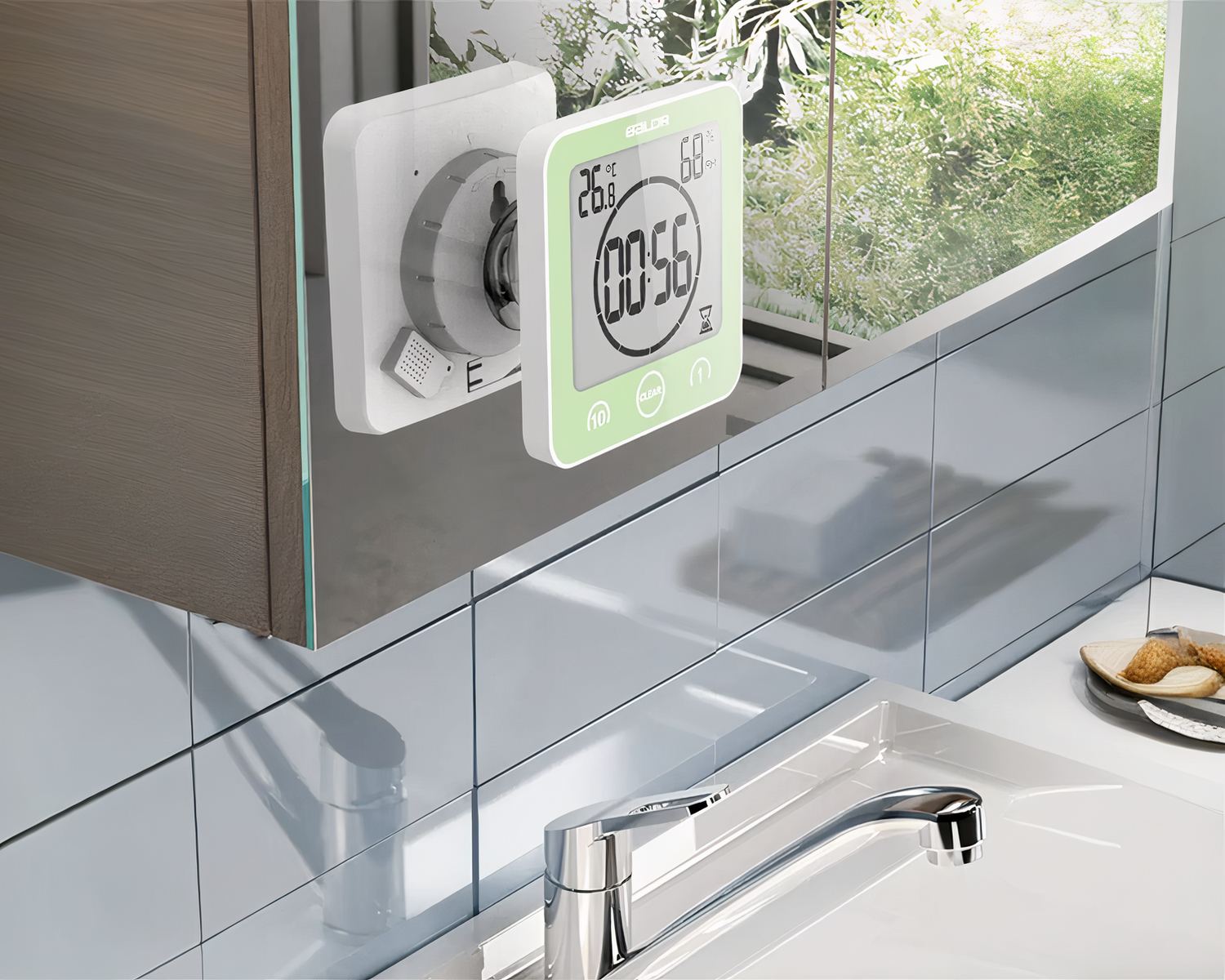 OurLeeme Horloge De Douche étanche, Horloge Tactile Minuterie De Douche (Blanc