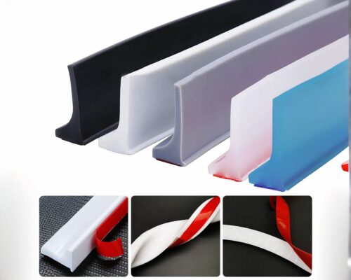 5 joints de couleurs différentes (noir, blanc, gris, bleu et transparent. 3 petites photos montrant le côté auto collant