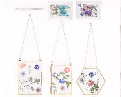 Plusieurs cadres décoratifs avec des fleurs sur fond blanc.