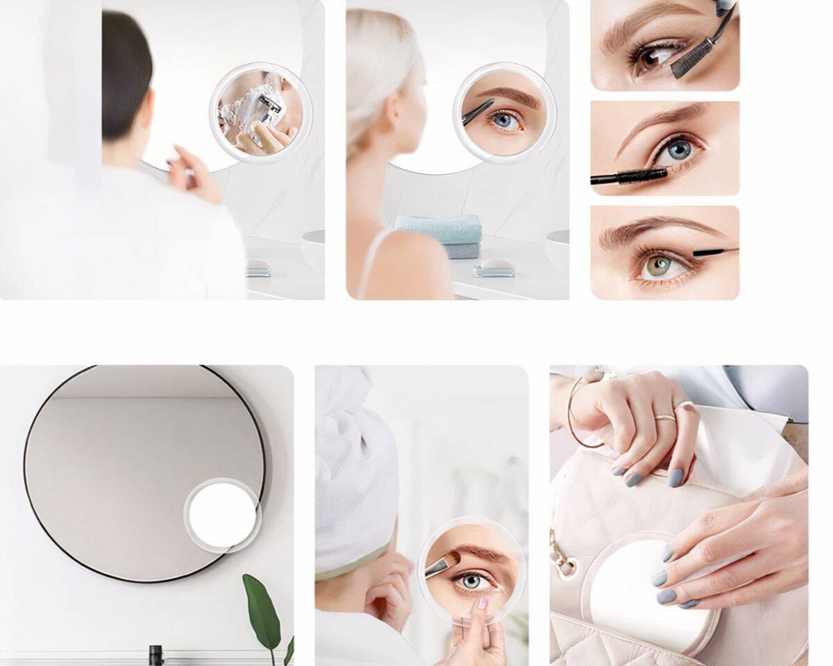 Miroir de maquillage lumineux avec ventouses