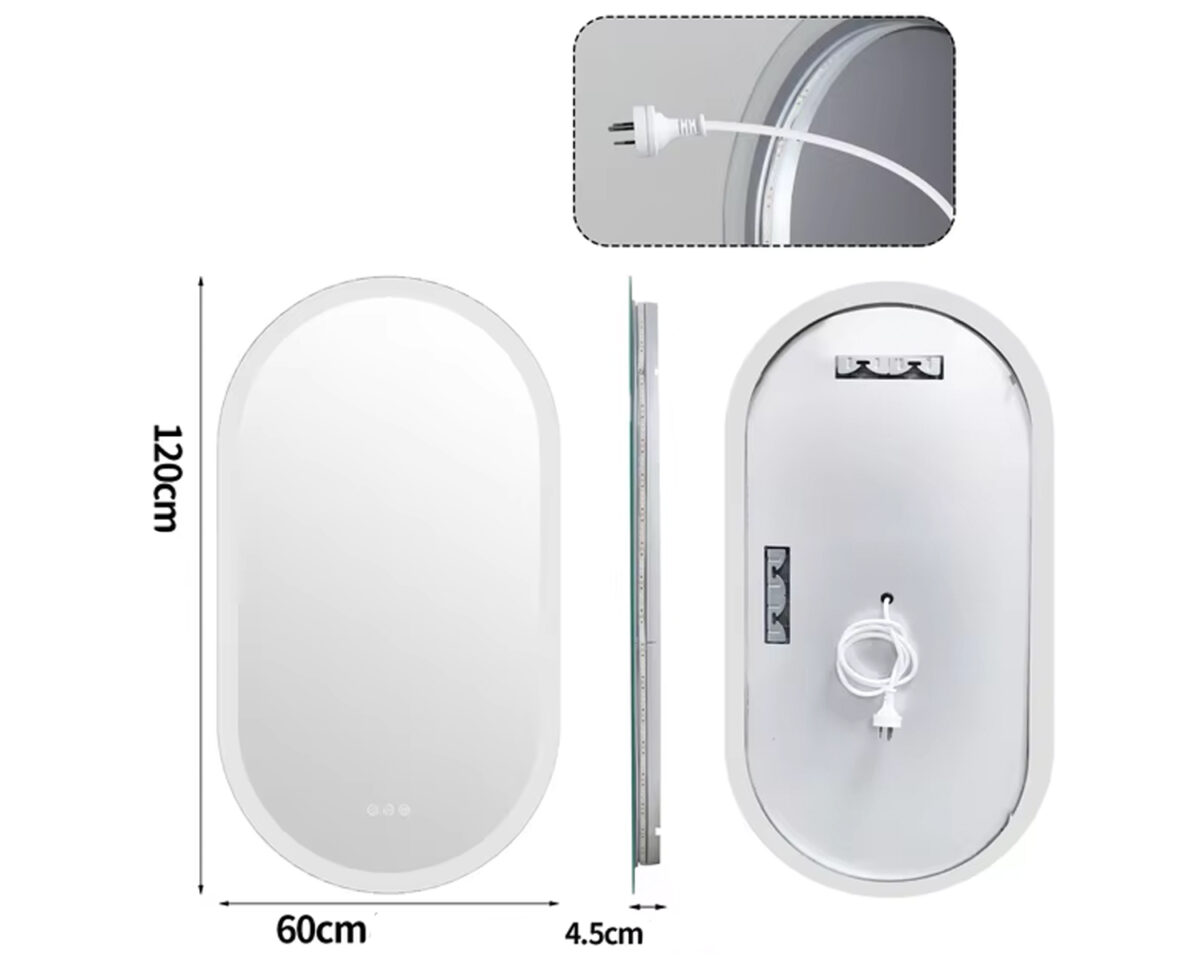 Miroir ovale avec contour éclairé pour la salle de bain