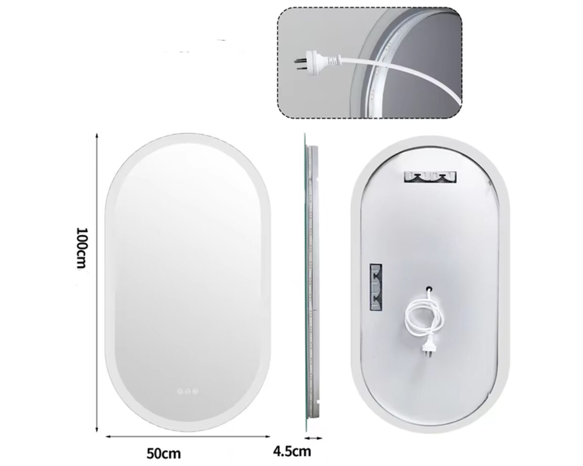 Miroir ovale avec contour éclairé pour la salle de bain