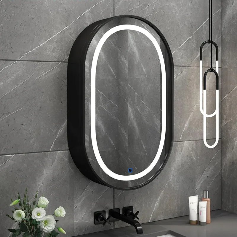 Miroir ovale avec placard de rangement
