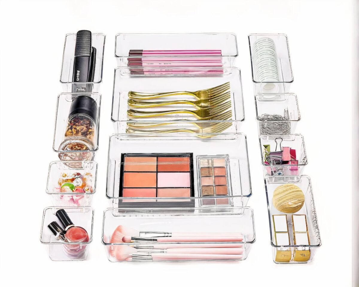 Organiseurs en plastique transparents pour tiroir de salle de bain