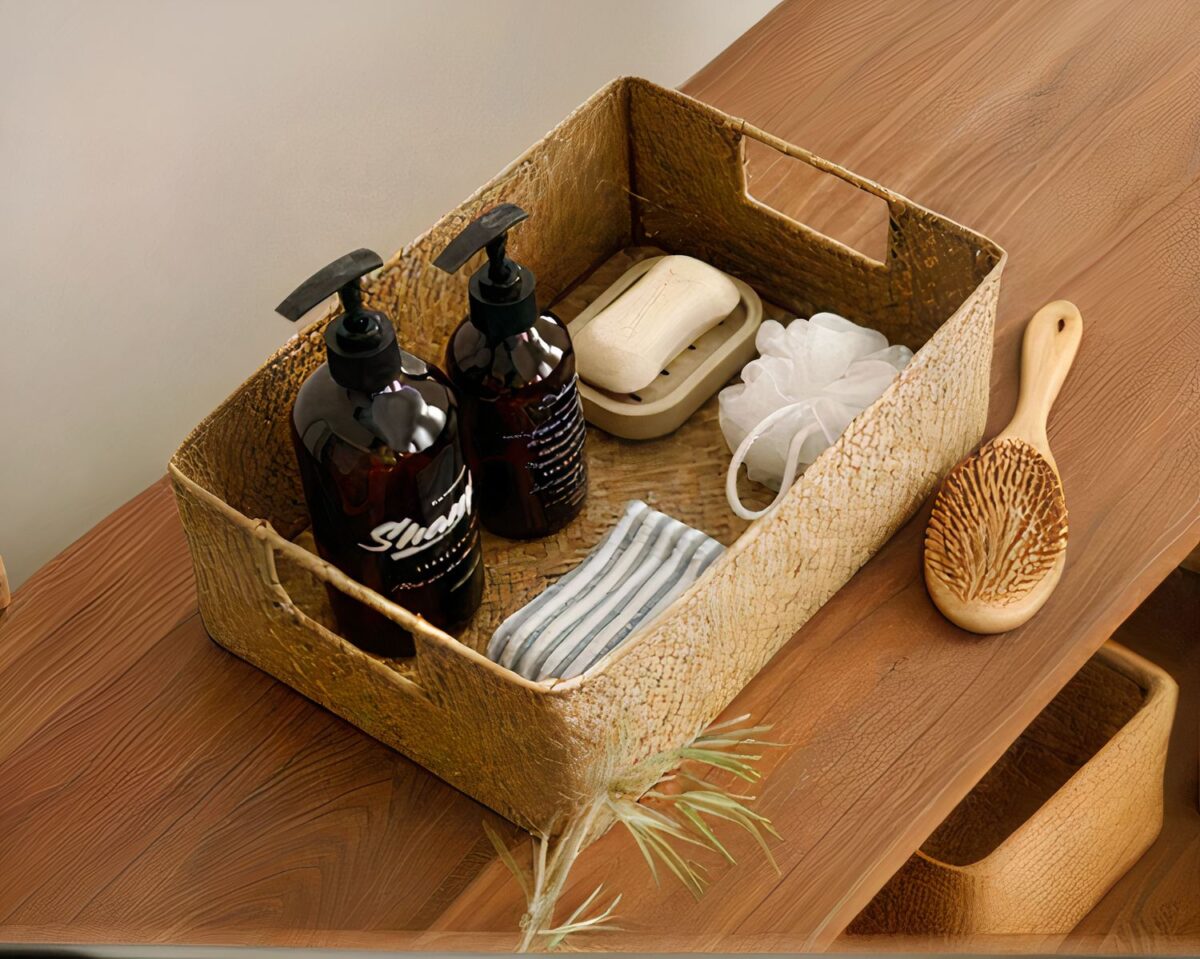 Panier en jonc de mer tissé quatre tailles pour rangement Panier en jonc de mer tissé quatre tailles pour rangement