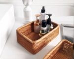 Panier rectangulaire en rotin rangement salle de bain