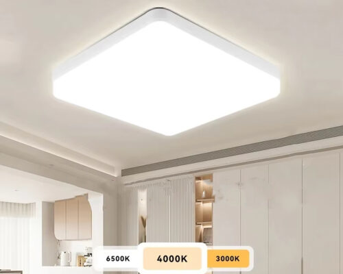NETTLIFE Plafonnier LED Dimmable Avec Télécommande 36W Lampe De Salle De Bain Noir Ip44 Etanche Plat 37cm Rond