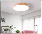 Plafonnier salle de bain circulaire bord en bois et couleur