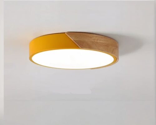 Plafonnier salle de bain circulaire bord en bois et couleur