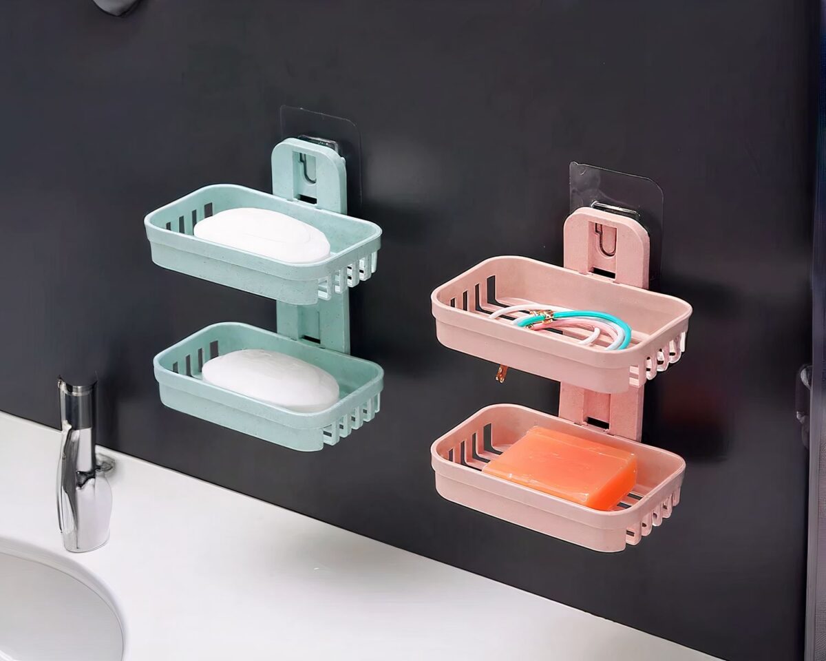 Porte-savon rétro deux niveaux pastel ventouse