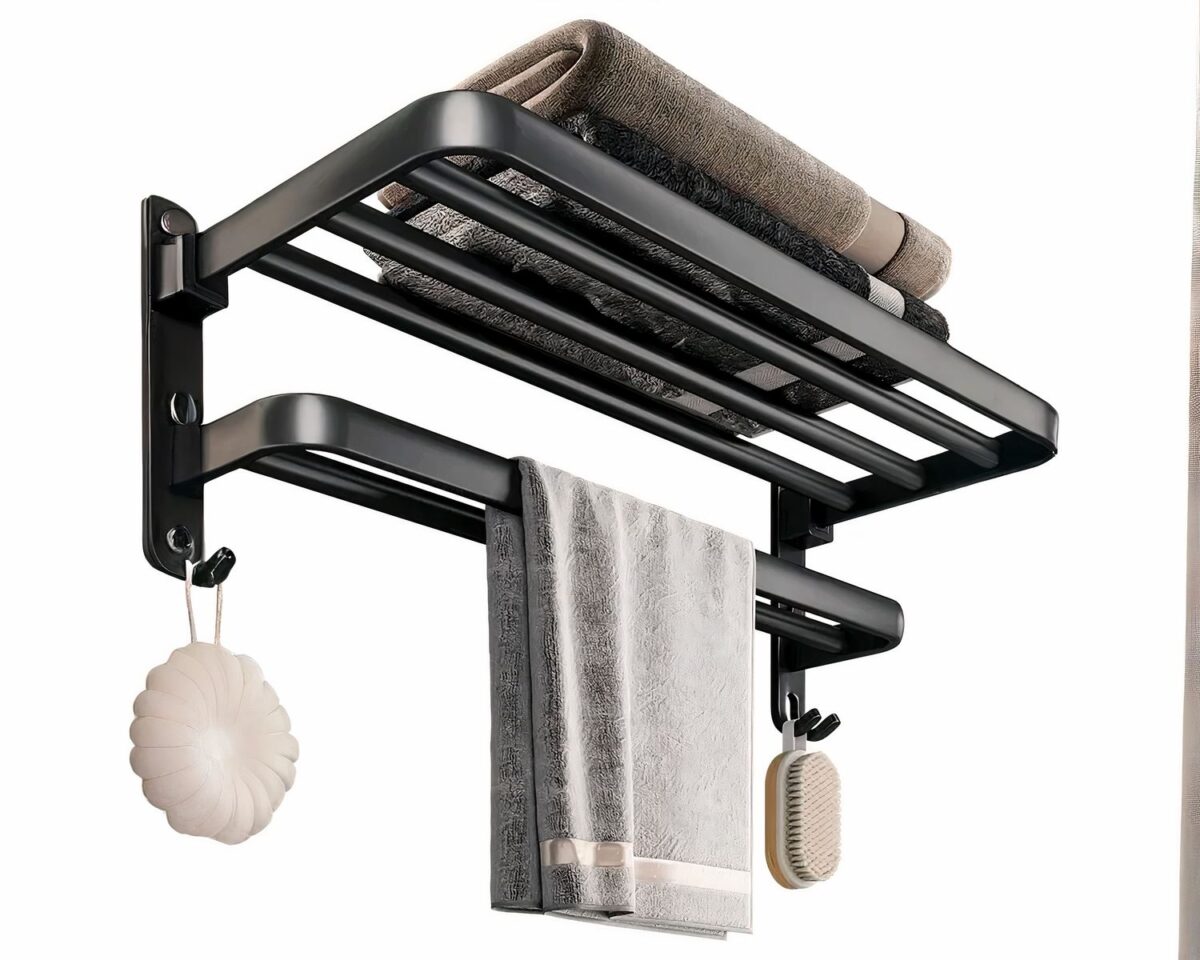 Porte serviette mural salle de bain en aluminum noir