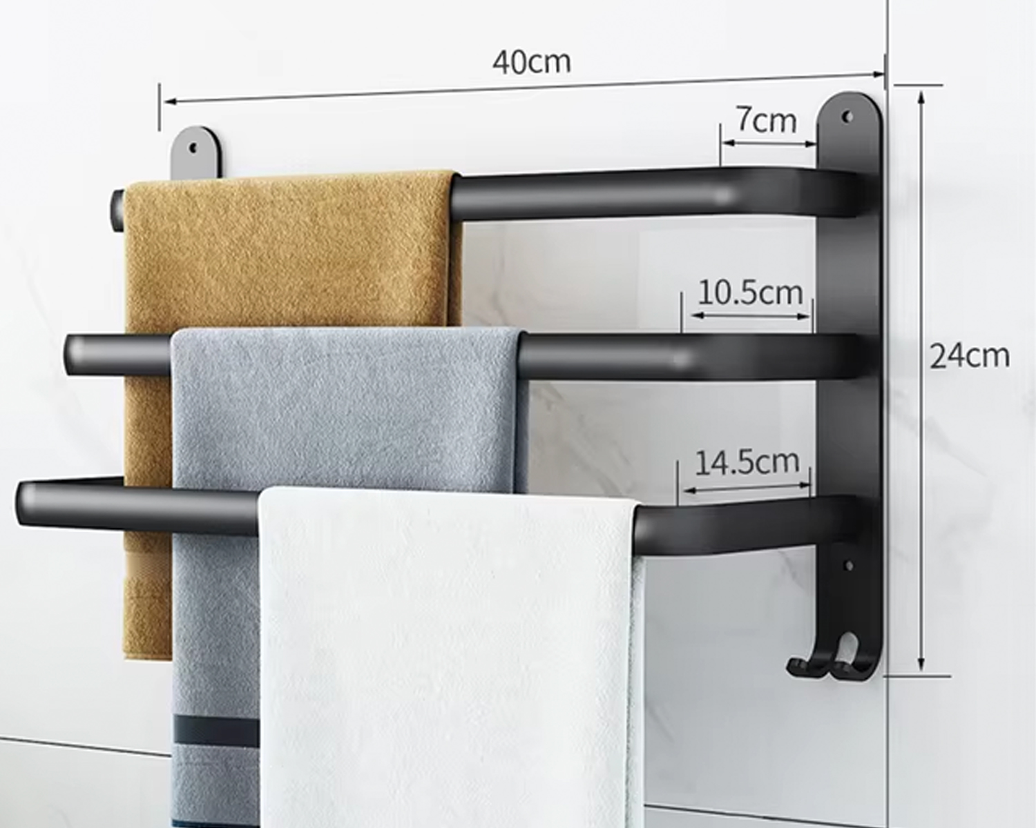 Porte serviette mural triple salle de bain