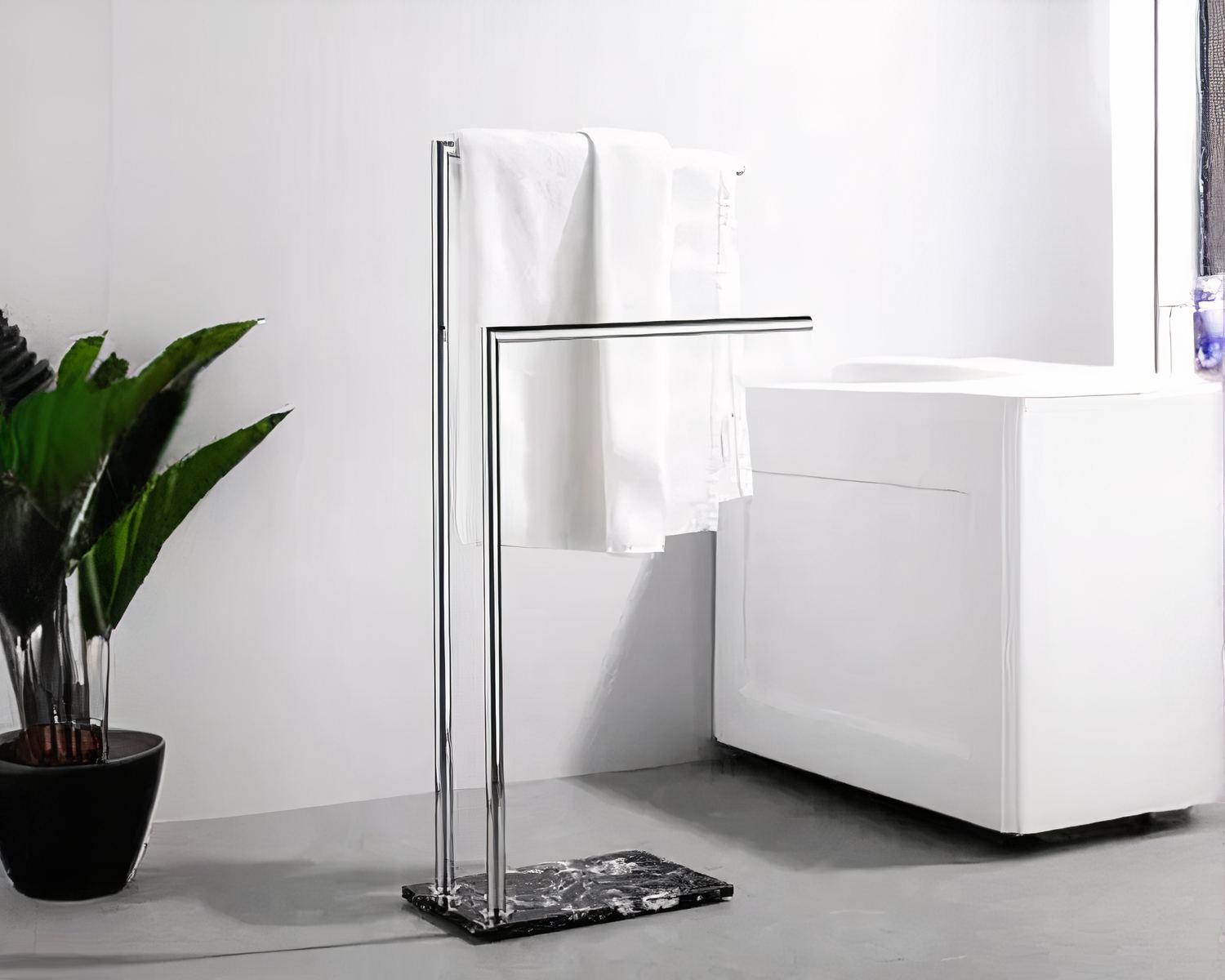 Porte-serviette sur pied deux places - Argenté