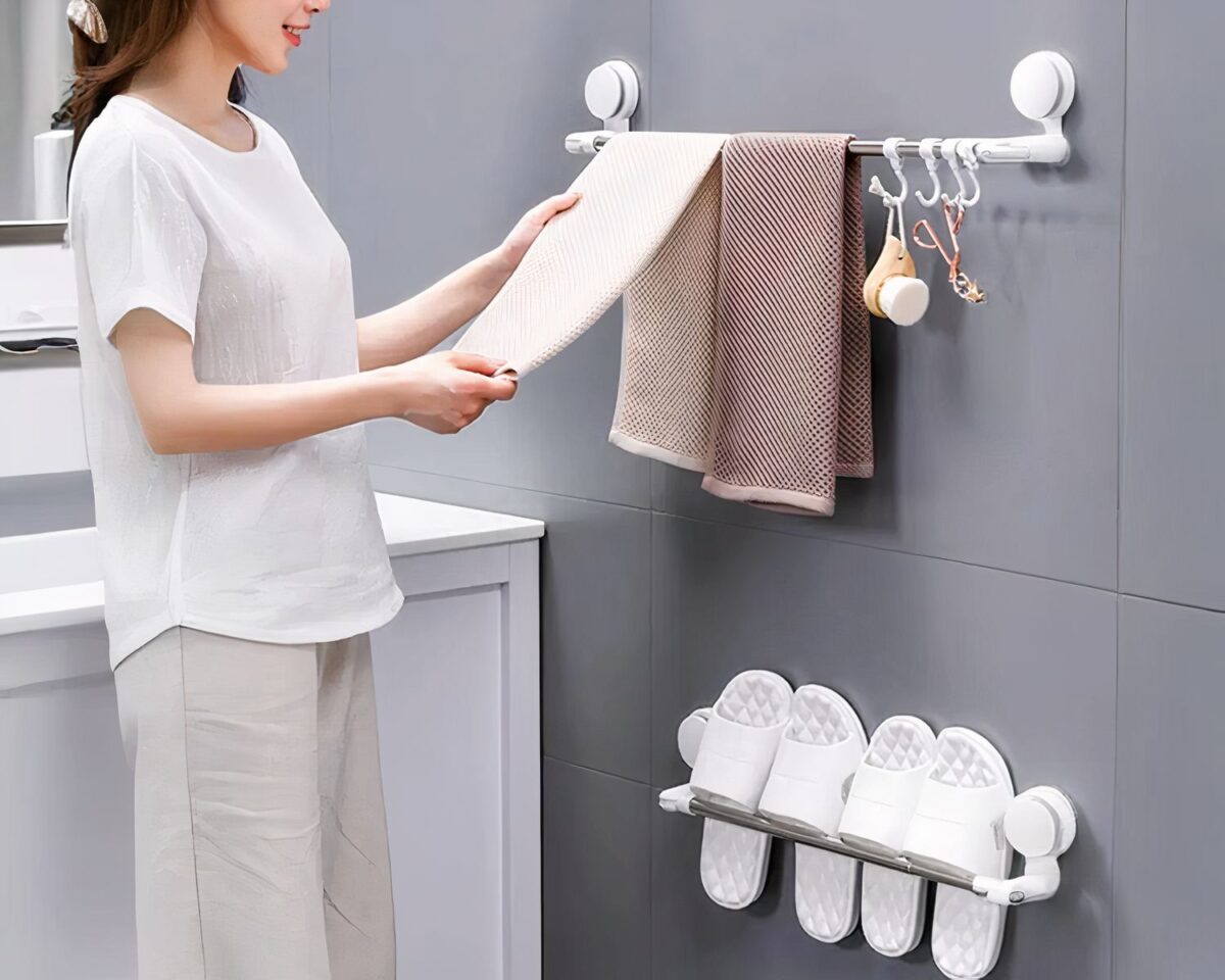 Porte serviette blanc et acier