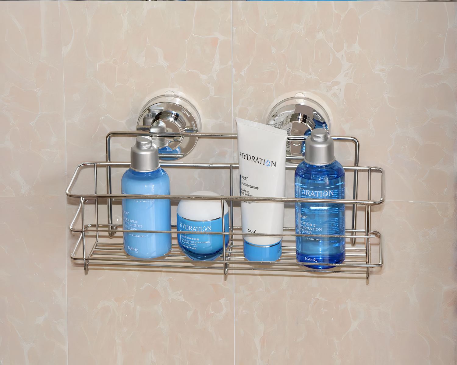 Porte-shampoing douche avec flacons bleus