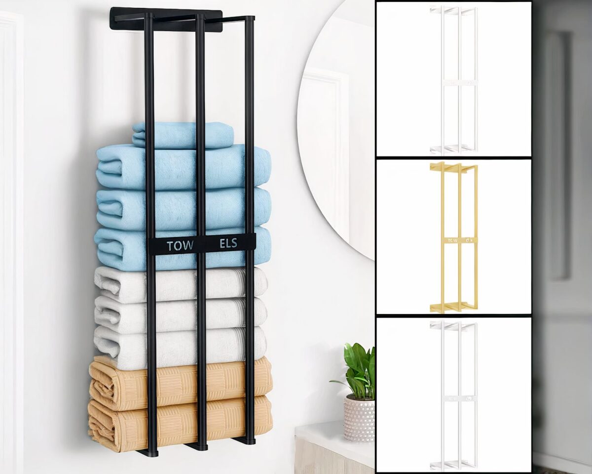 Rangement serviettes salle de bain mural en acier