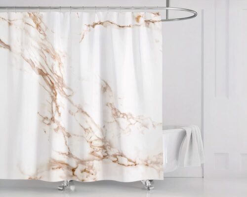 Rideau de douche effet marbre suspendu.