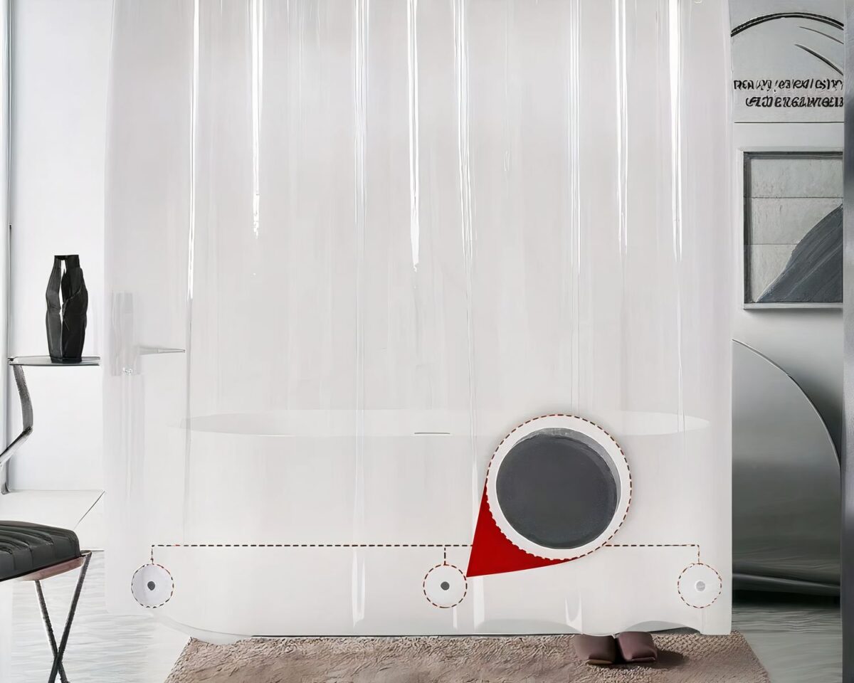 Rideau de douche transparent avec des aimants.