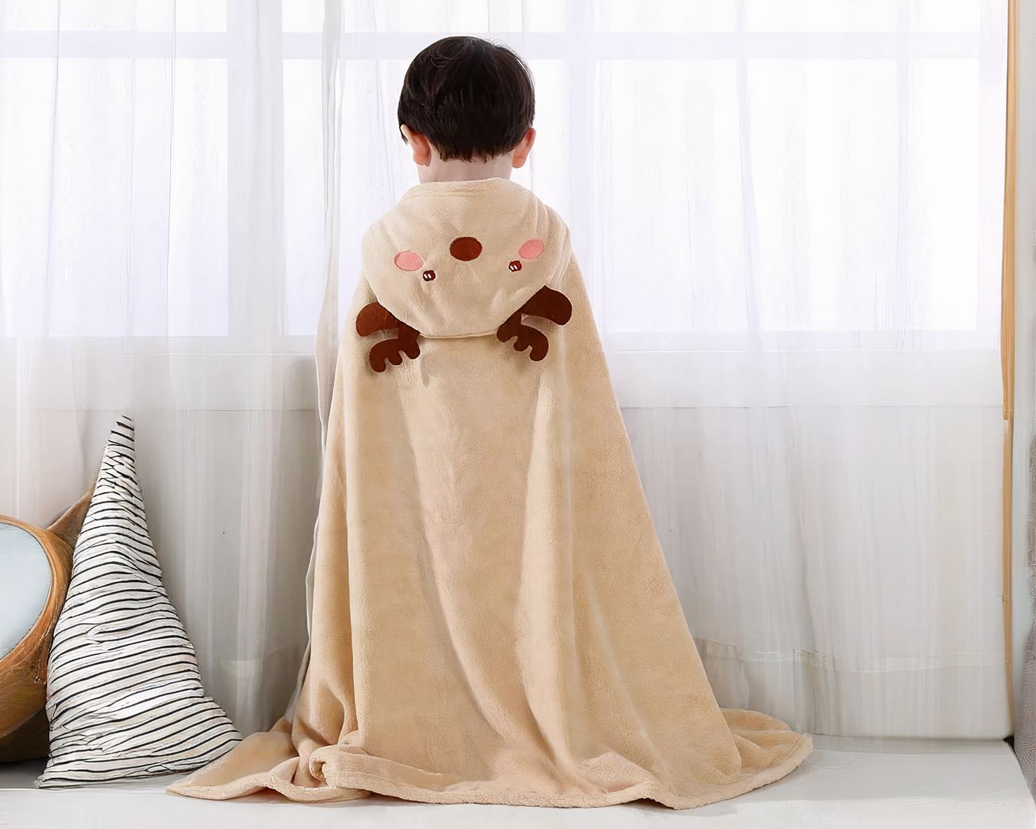 Serviette cape de bain à capuche tête de lapin pour enfant