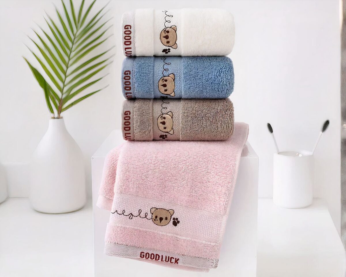 Serviette de bain douce en coton pour enfant motif ourson