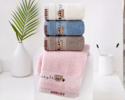 Serviette de bain douce en coton pour enfant motif ourson
