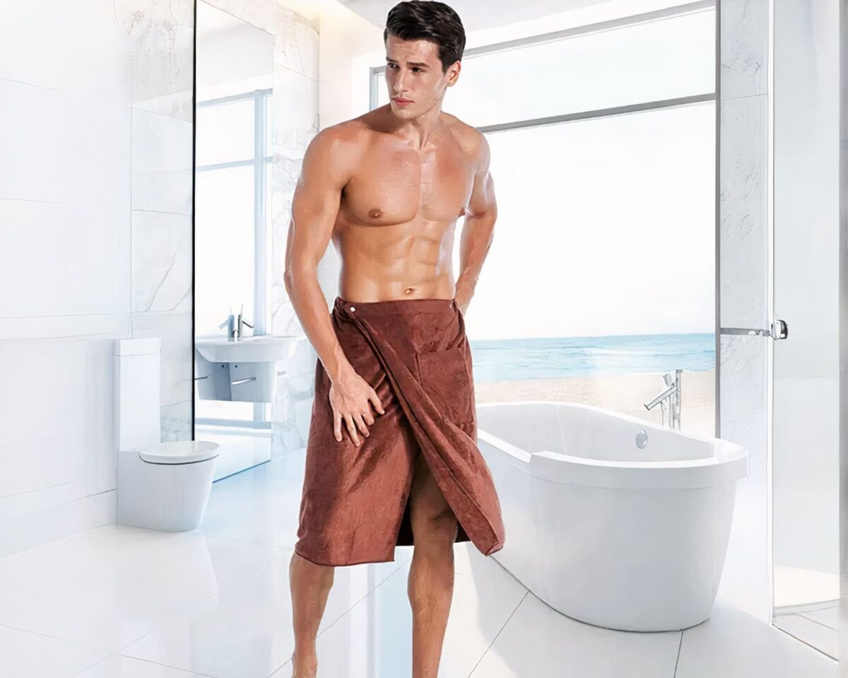 Serviette de bain portable avec poche en microfibre pour homme