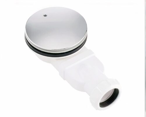 Siphon de salle de bain blanc et argenté
