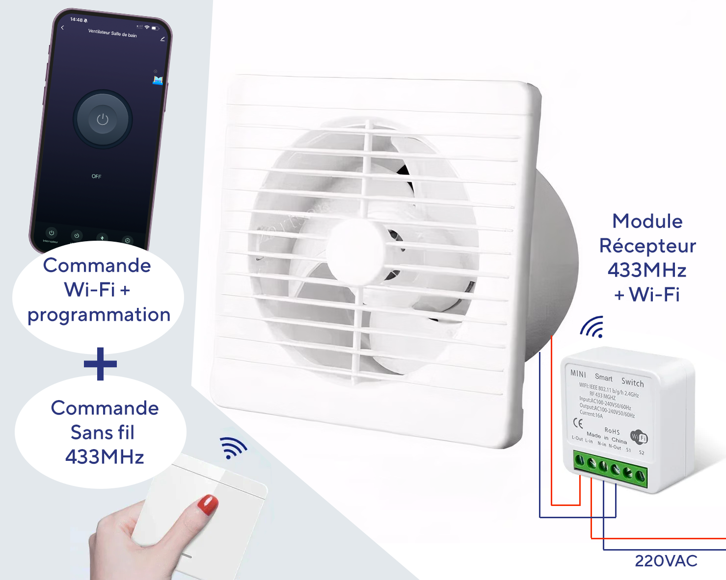 Ventilateur extracteur salle de bain à télécommande connecté