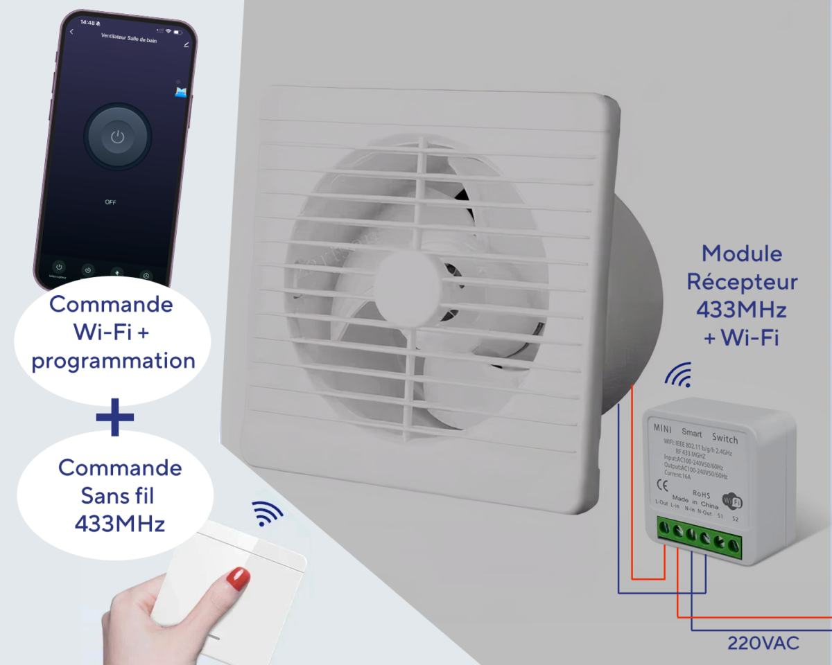 Ventilateur extracteur salle de bain à télécommande connecté