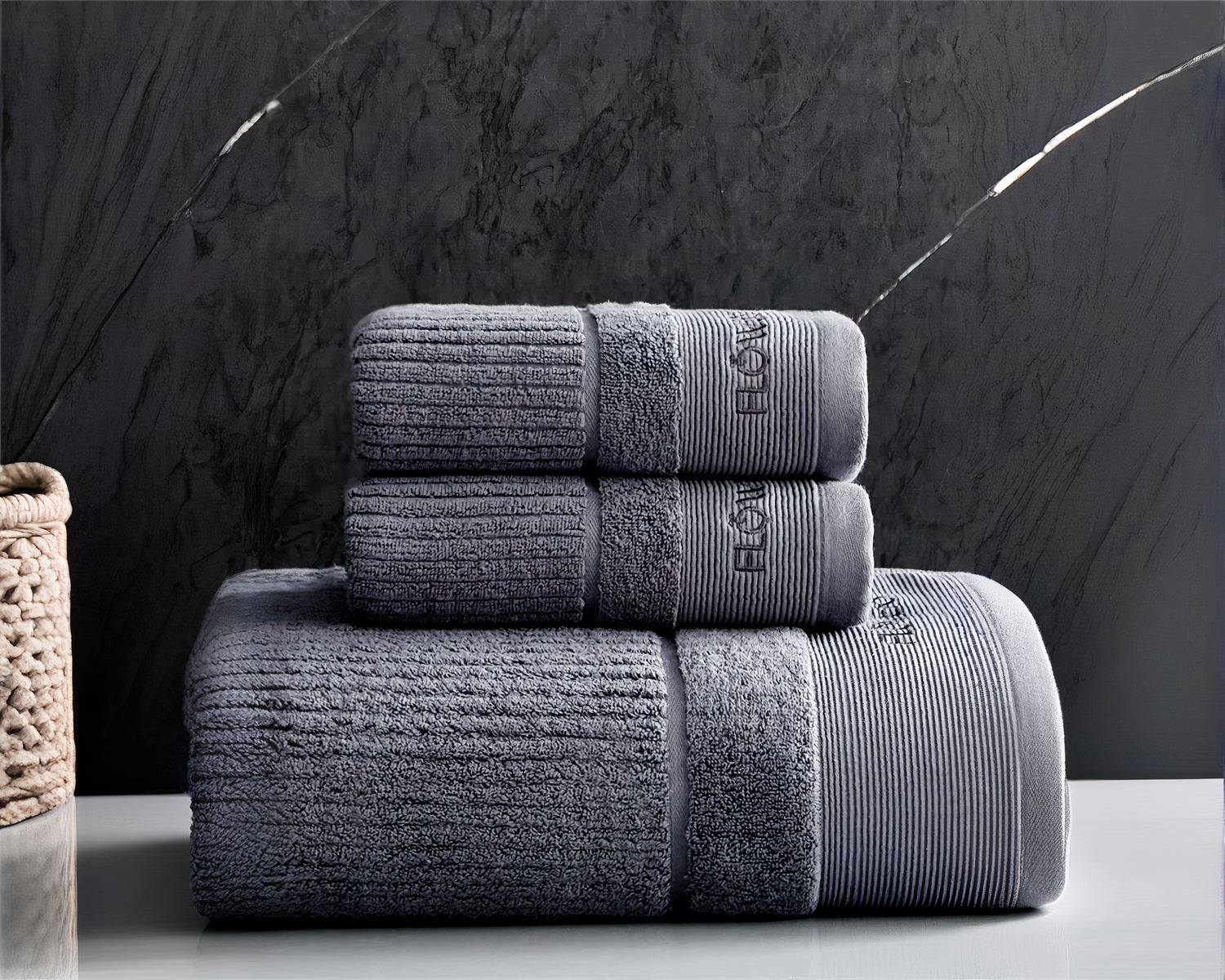 Ensemble de trois serviettes absorbantes en coton - Gris