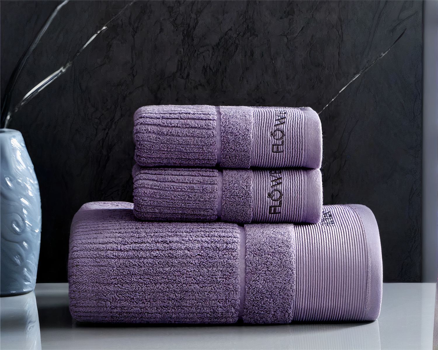 Ensemble de trois serviettes absorbantes en coton - Violet