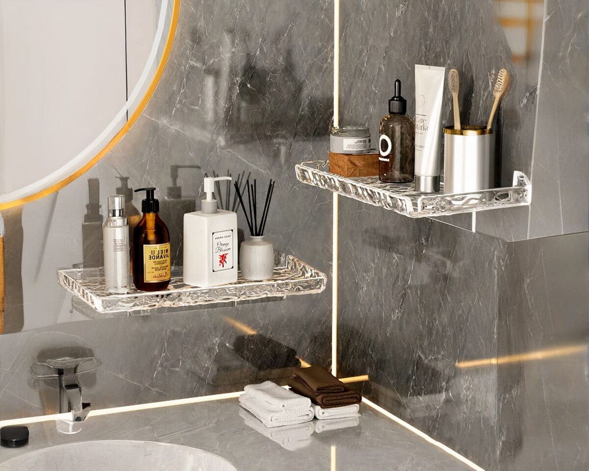 Étagère murale salle de bain à ventouse transparente effet givré
