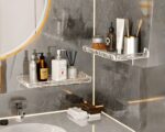Étagère murale salle de bain à ventouse transparente effet givré