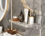 Étagère murale salle de bain à ventouse transparente effet givré