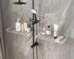 Étagère murale salle de bain à ventouse transparente effet givré